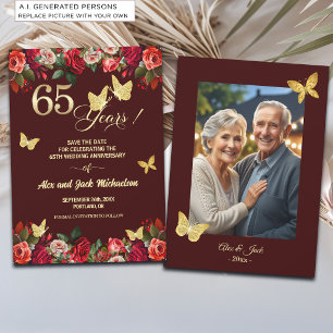 Elegantes Florales Gold 65. Hochzeitsjubiläumsfoto Save The Date