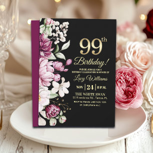 Elegantes Florales Gold 99 Geburtstagsfeier Einladung