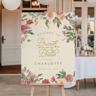 Elegantes Florales Goldenes Hochzeitsdusche Brunch Poster