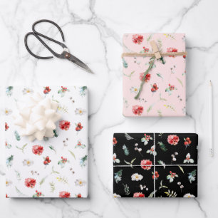 Elegantes florales Grünzeug-Wintermuster Geschenkpapier Set