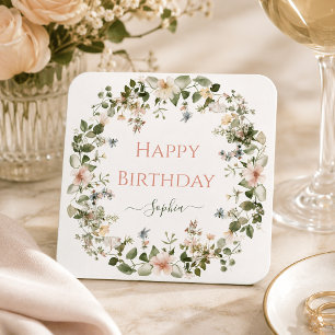 Elegantes florales Happy Birthday - Personalisiert Rechteckiger Pappuntersetzer