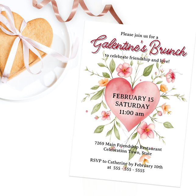 Elegantes florales Herz Galentine Brunch Einladung (Von Creator hochgeladen)