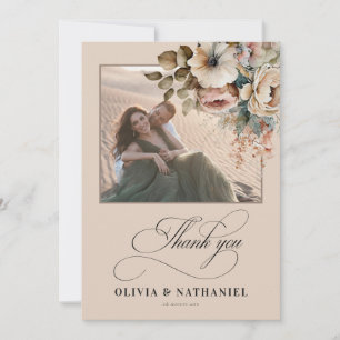 Elegantes florales Hochzeit im Herbst Foto Dankeskarte