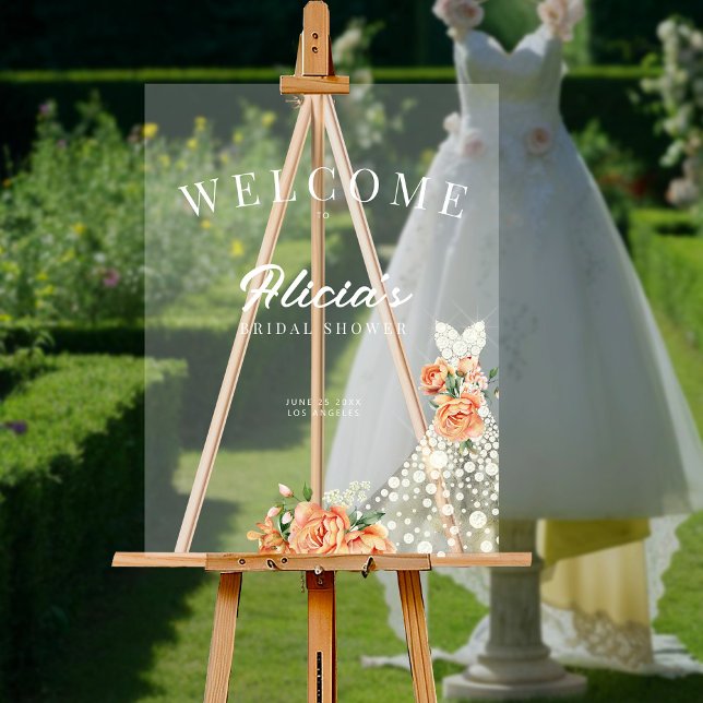 Elegantes florales Hochzeitskleid Begrüßung Brautp Acrylschild (Von Creator hochgeladen)