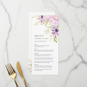 Elegantes florales Hochzeitsmenü Menükarte