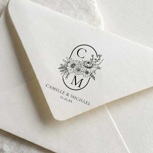Elegantes florales Hochzeitsmonogramm Selbstfärbes Gummistempel