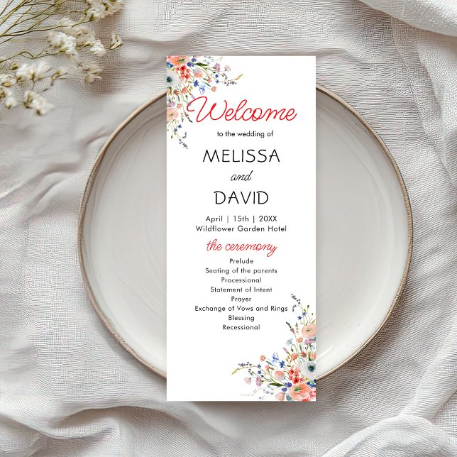 Elegantes florales Hochzeitsprogramm Karte (Von Creator hochgeladen)