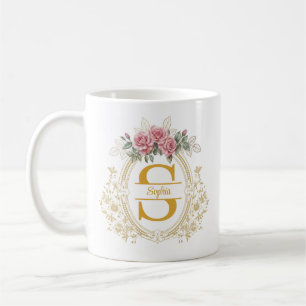 Elegantes florales Hochzeitswappen, Vintage-Goldra Kaffeetasse