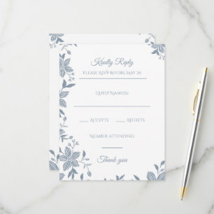 Elegantes Florales in Staubblau Anwesenheit RSVP Karte