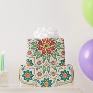 Elegantes florales islamisches Grün Rot Geschenkpapier