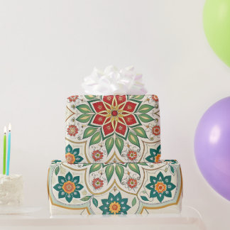 Elegantes florales islamisches Grün Rot Geschenkpapier