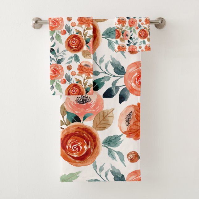 Elegantes, florales Korallenmuster Badhandtuch Set (Insitu)