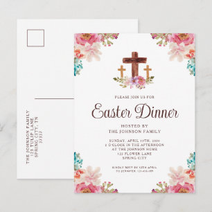 Elegantes florales Kreuz Ostern Abendessen  Einladungspostkarte