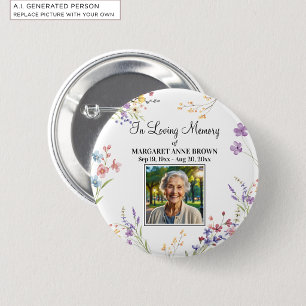 Elegantes florales Lebensfeier-Foto-Andenken Button
