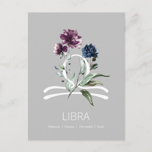 Elegantes florales Libra-Symbol Postkarte (Vorderseite)