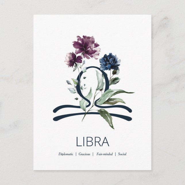 Elegantes florales Libra-Symbol Postkarte (Vorderseite)