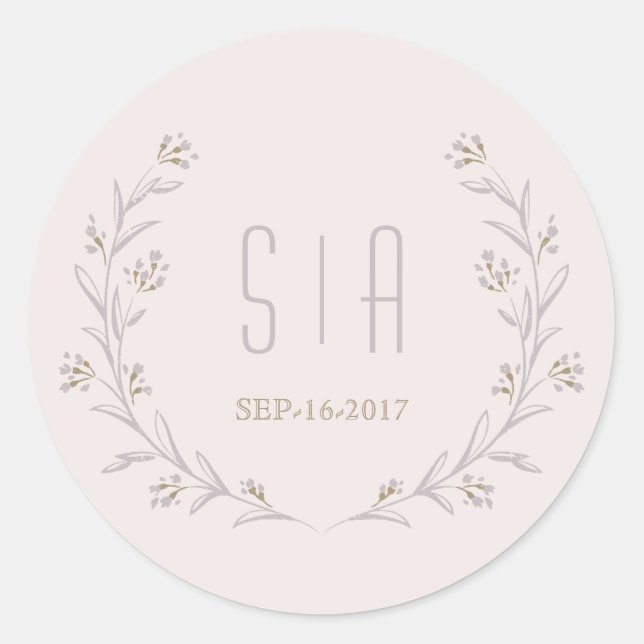 Elegantes florales lila rustikales Hochzeitmonogra Runder Aufkleber (Vorderseite)