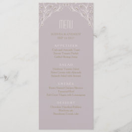Elegantes florales lila rustikales Hochzeitsmenü Menükarte