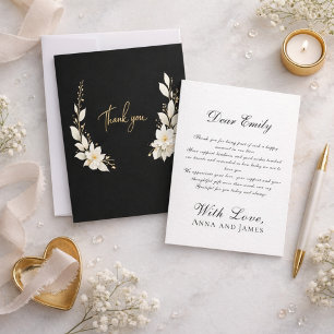 Elegantes florales Minimal mit goldenen Akzenten Dankeskarte