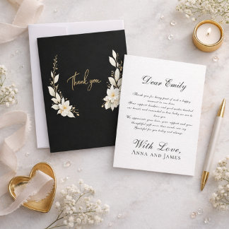 Elegantes florales Minimal mit goldenen Akzenten Dankeskarte