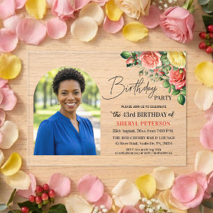 Elegantes Florales mit Foto zum 43. Geburtstag Acryleinladungen
