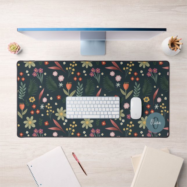 Elegantes florales modernes Monogramm Schreibtischunterlage (Büro 1)