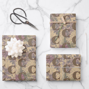 Elegantes florales Monogramm Anfangs-C Geschenkpapier Set