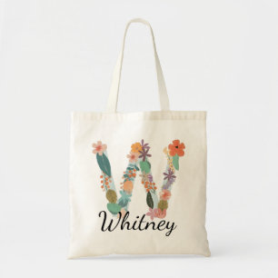 Elegantes florales Monogramm Buchstabe W personali Tragetasche