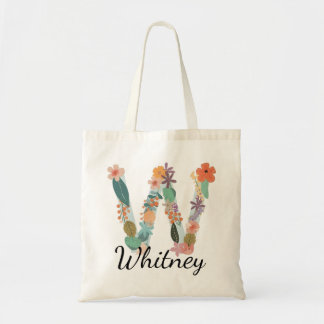 Elegantes florales Monogramm Buchstabe W personali Tragetasche