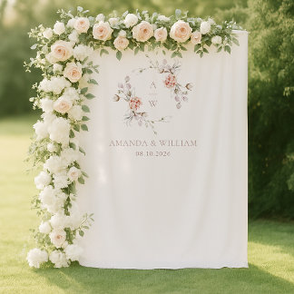 Elegantes florales Monogramm-Hochzeitsfoto Wandteppich