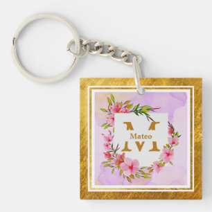 Elegantes florales Monogramm I Name & Initiale Schlüsselanhänger