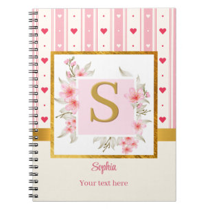 Elegantes florales Monogramm & Marmor-Spiralnotizb Notizblock