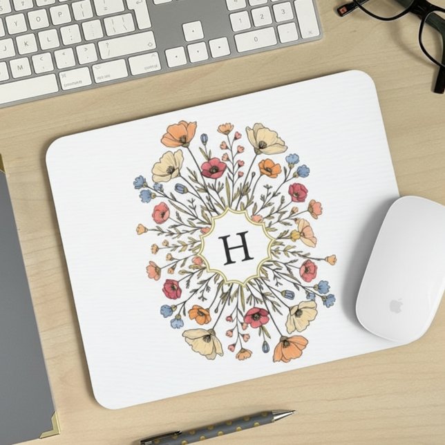 Elegantes florales Monogramm-Mauspad Mousepad (Von Creator hochgeladen)