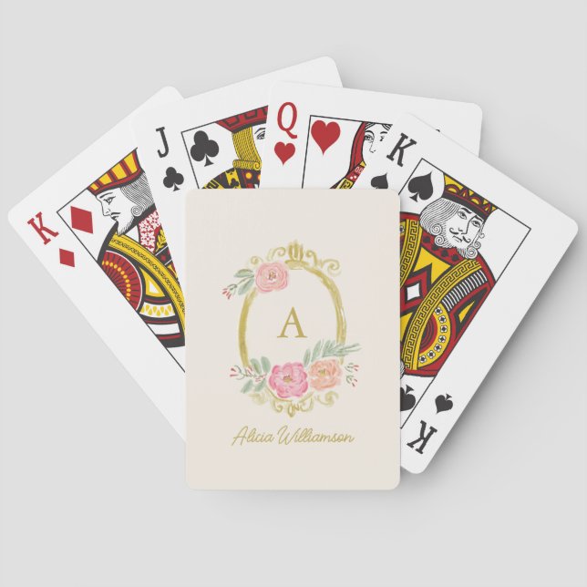 Elegantes florales Monogramm personalisierter Name Spielkarten (Rückseite)