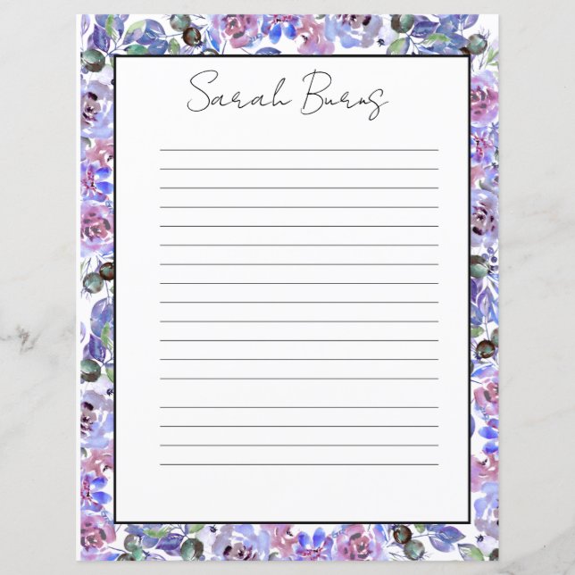 Elegantes florales Monogramm-Schreibpapier (Vorderseite)