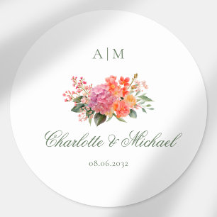 Elegantes florales Monogramm-Skript Hochzeit Runder Aufkleber
