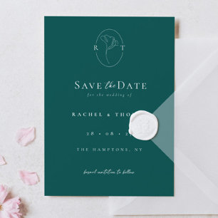 Elegantes florales Monogramm Smaragd-Hochzeit Save The Date