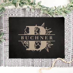 Elegantes florales Monogramm und Name Fußmatte