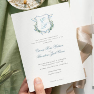 Elegantes florales Monogramm-Wappen formelle Hochz Einladung