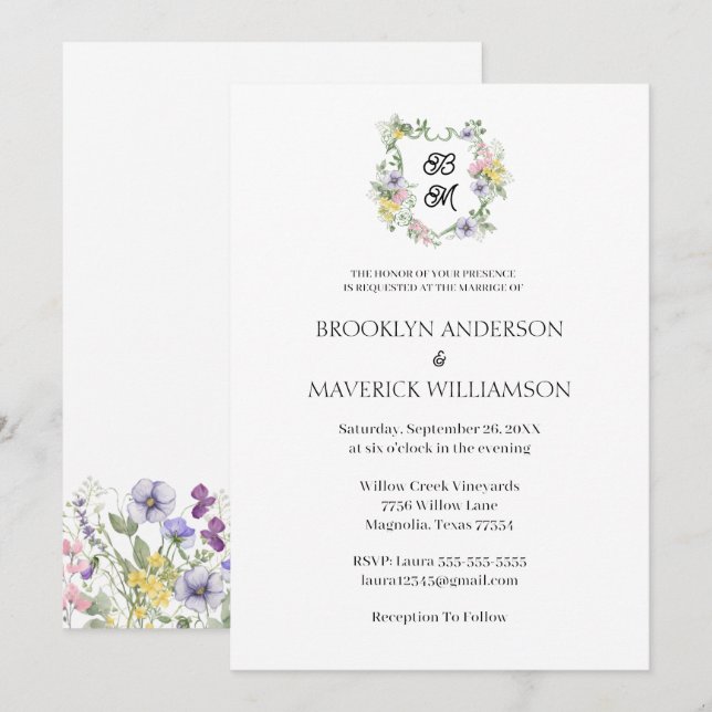Elegantes Florales Monogramm-Wappen-Foto-Hochzeit Einladung (Vorne/Hinten)