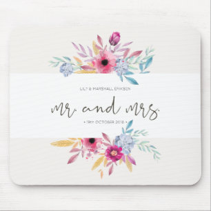 Elegantes Florales Mr & Mrs Hochzeit   Mauspad