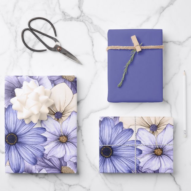 Elegantes florales Muster Lila Cream Lilac Geschenkpapier Set (Vorderseite)
