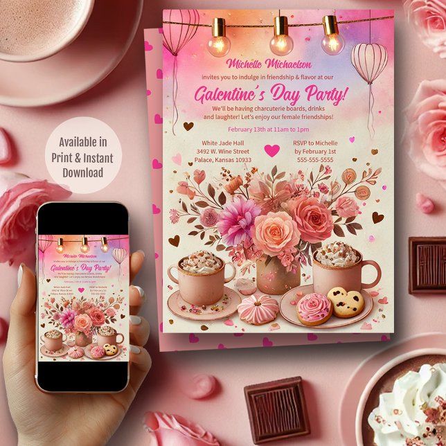 Elegantes florales Pink Galentine-Day-Party Einladung (Von Creator hochgeladen)