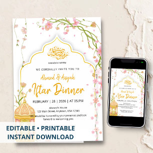Elegantes Florales Pink- und Gold-Iftar-Dinner Ram Einladung