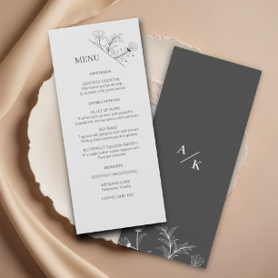 Elegantes florales Rauch grau Hochzeitsmenü Menükarte