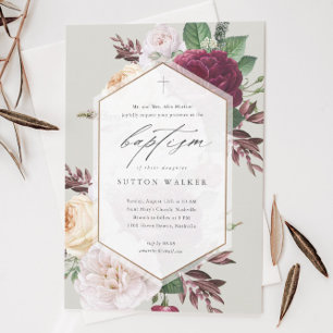 Elegantes florales religiöses Taufen & Christening Einladung