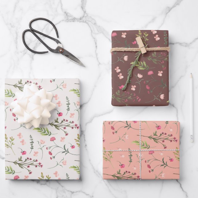 Elegantes florales rosa grünes botanisches Brautpa Geschenkpapier Set (Vorderseite)
