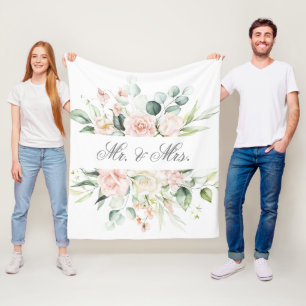 Elegantes Florales Rosa Hauch Wasserfarbe Mr. & Mr Fleecedecke