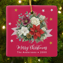 Elegantes Florales Rot Weihnachten Ferien Keramikornament
