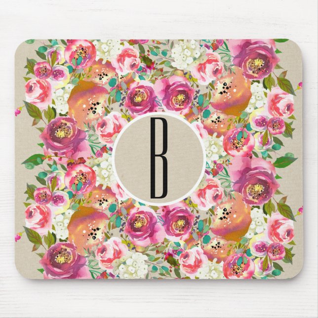 Elegantes florales Rustic Kraft Monogram Shabby Ch Mousepad (Vorne)